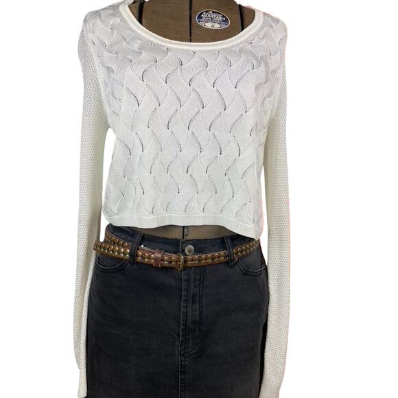 RAG & BONE Crocheted Crop Summer Sweater Womens (M) Boho White Soft Lightweight - Picture 1 of 9